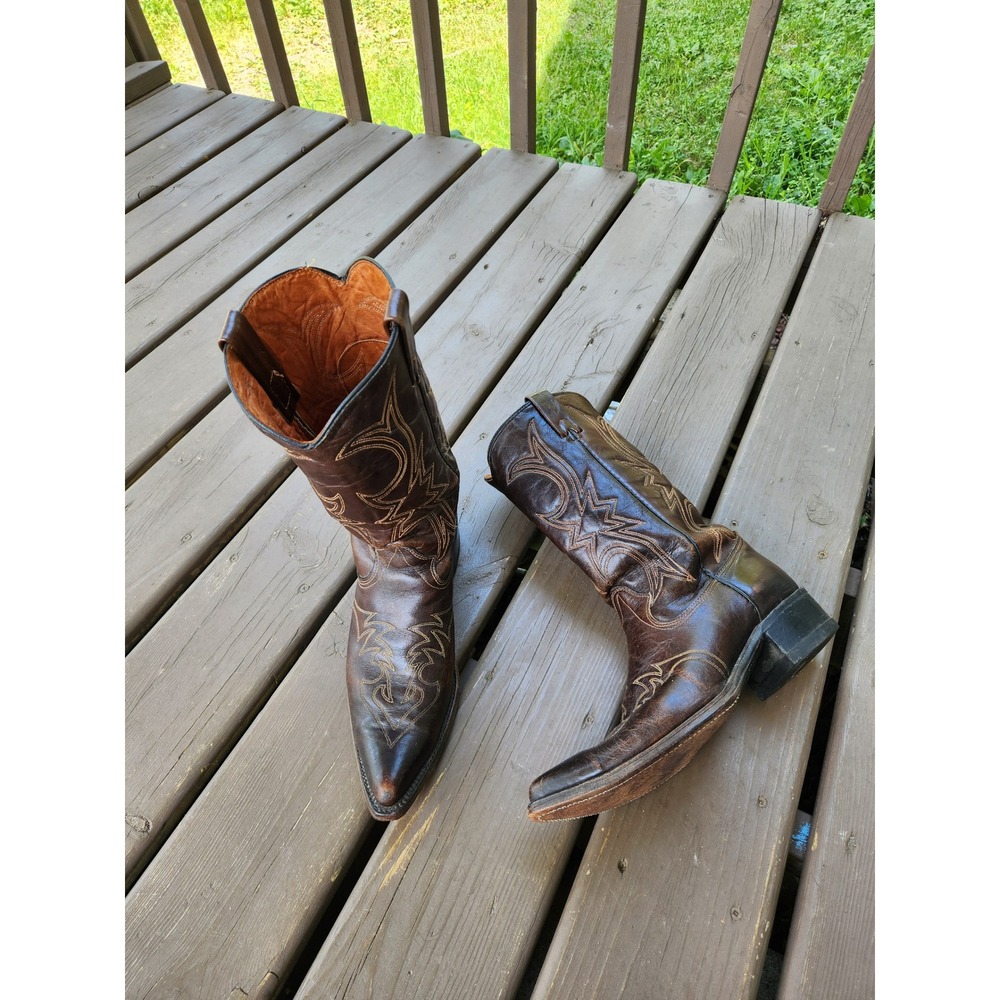 Vintage 80s Texas Brand Cowboy Boots Brown Leather Western Pointed Toe Mens 10 D